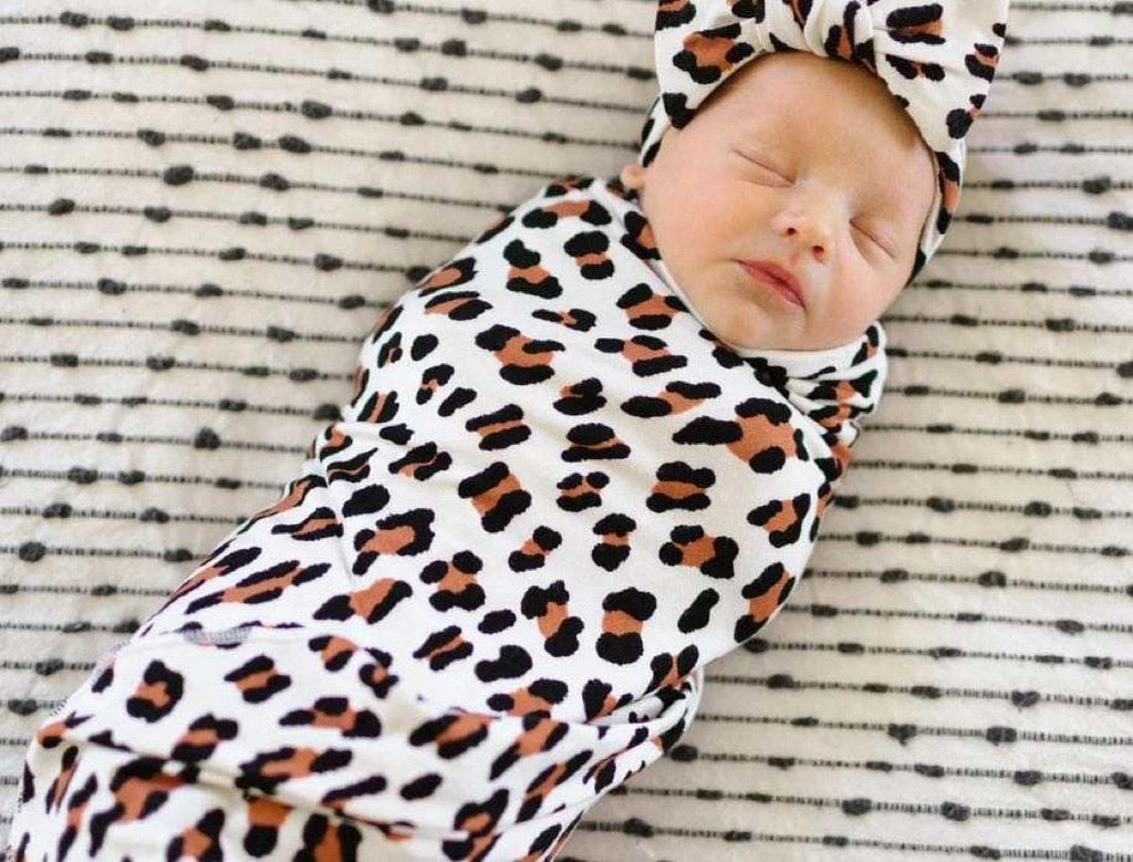 Mama Robes & Swaddle Baby Blanket Set/ Maternity Robes & Matching Baby Swaddle Blankets - Leopard Print