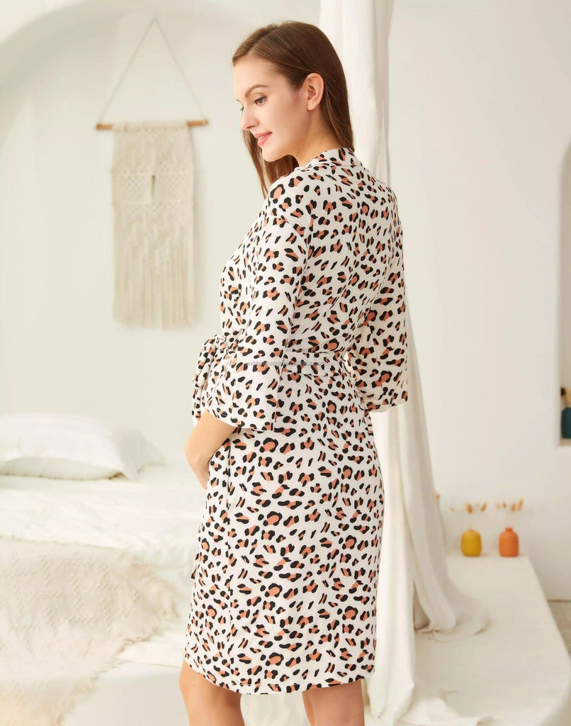 Mama Robes & Swaddle Baby Blanket Set/ Maternity Robes & Matching Baby Swaddle Blankets - Leopard Print