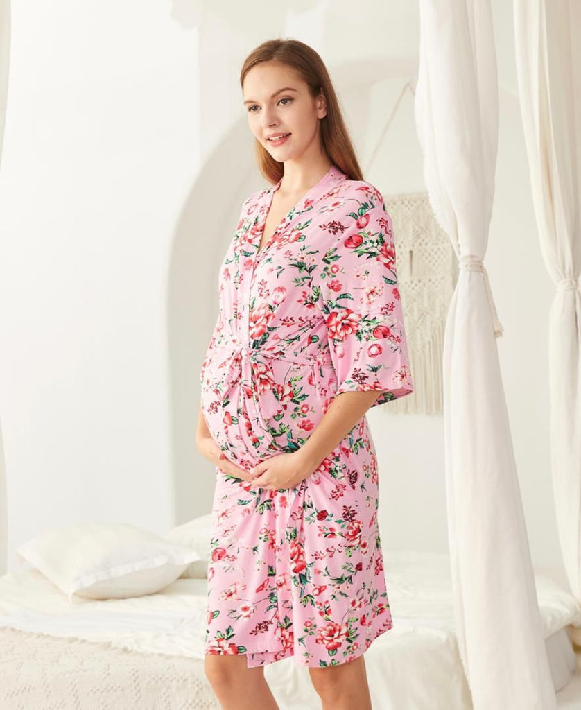 Mama Robes & Swaddle Baby Blanket Set / Maternity Robes & Matching Baby Swaddle Blankets - Hot Pinky