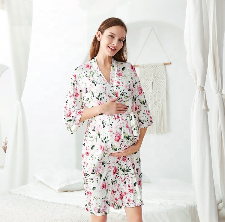 Mama Robes & Swaddle Baby Blanket Set / Maternity Robes & Matching Baby Swaddle Blankets - Modern Floressa